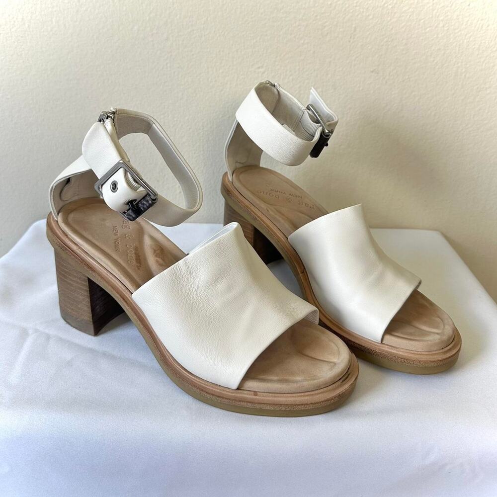 Rag & Bone Soren Sandals Size 7 White Leather Ankle Strap Block Heel Chunky